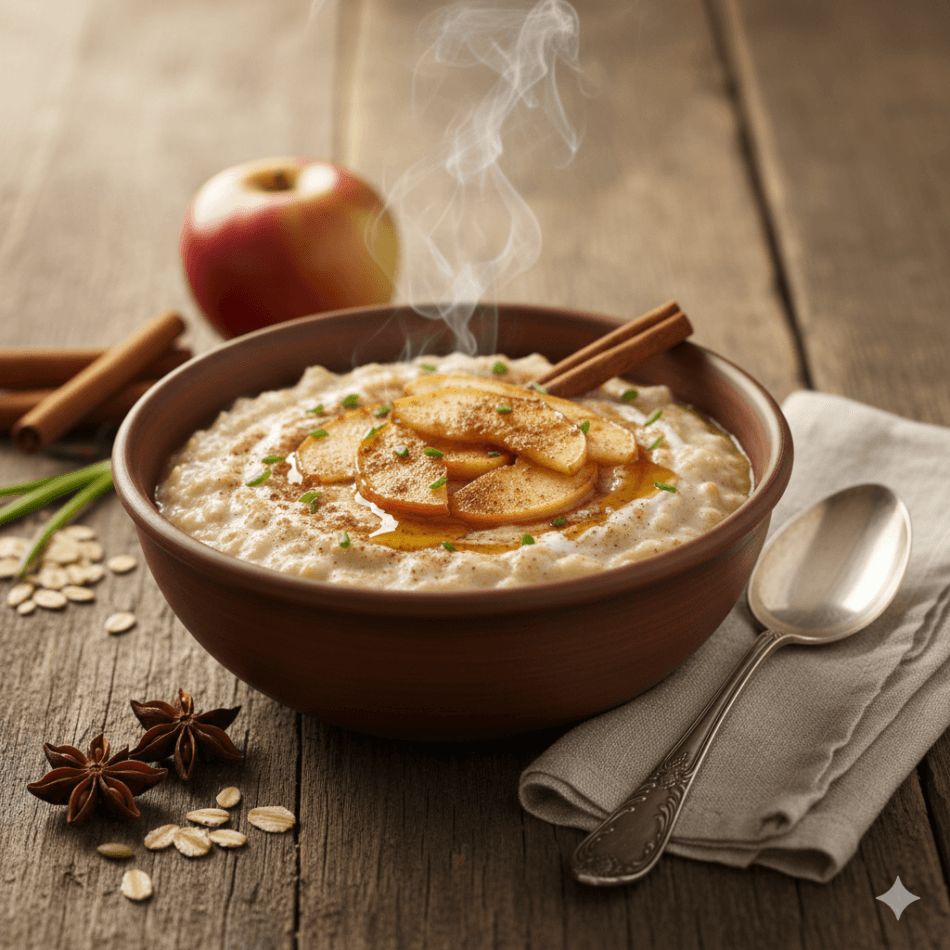 avižinė košė su obuoliais, bei cinamonu.